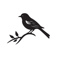 Obraz premium Silhouette of a bird perched on a branch, vector illustration of a black crow or raven in nature