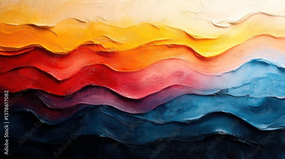 Poster textured chromatic waves creating an impressionistic gradient artwork