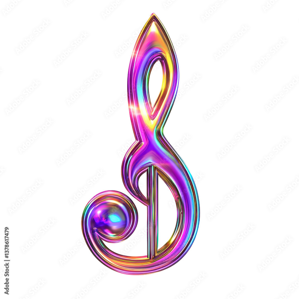 Poster a vibrant, iridescent treble clef symbol shines with spectrum of colors, creating dynamic and artist