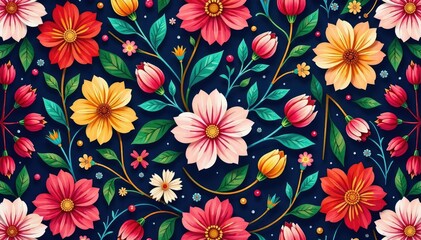 Intricate floral design, repeating seamlessly , seamless pattern, spring