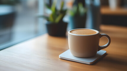 Fototapeta premium mocha color theme, minimalist style, coffee, cup, drink, cafe, table, beverage, breakfast, tea, white, espresso, mug, morning, cappuccino, hot, caffeine, saucer, restaurant, brown, food, black, spoon,