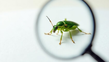 Magnified view of a green insect on pristine white, insect, wildlife, scientific