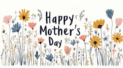 Happy Mother’s Day Illustration with Botanical Elements,with "Happy Mother's day" typography text, Elegant Mother’s Day Card	
