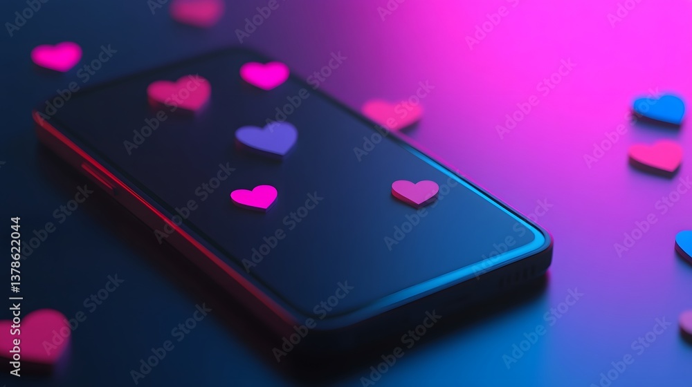 Poster smartphone with social media icons and notifications in isometric 3d style