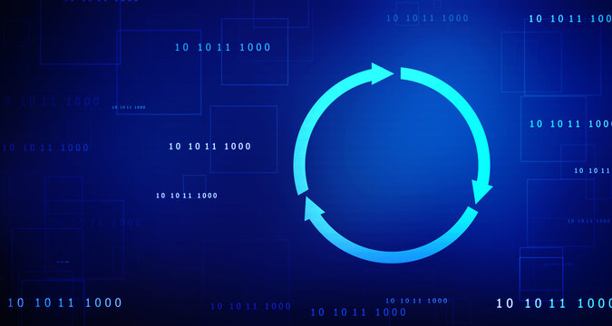 Update icon with binary codes on technology abstract background, Update System Upgrade Software version technology concept