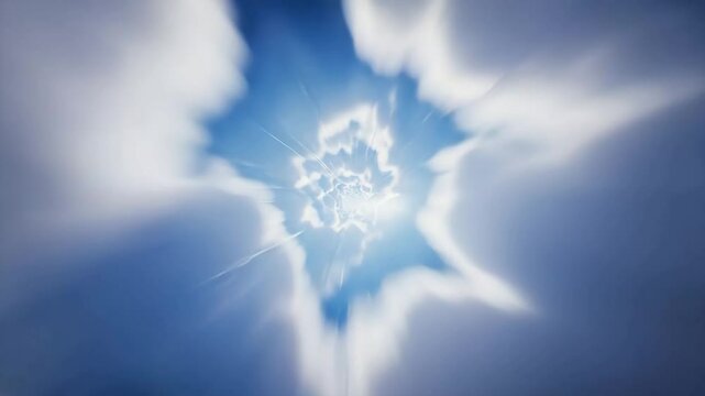 First person hyperspeed flight through cloud tunnel