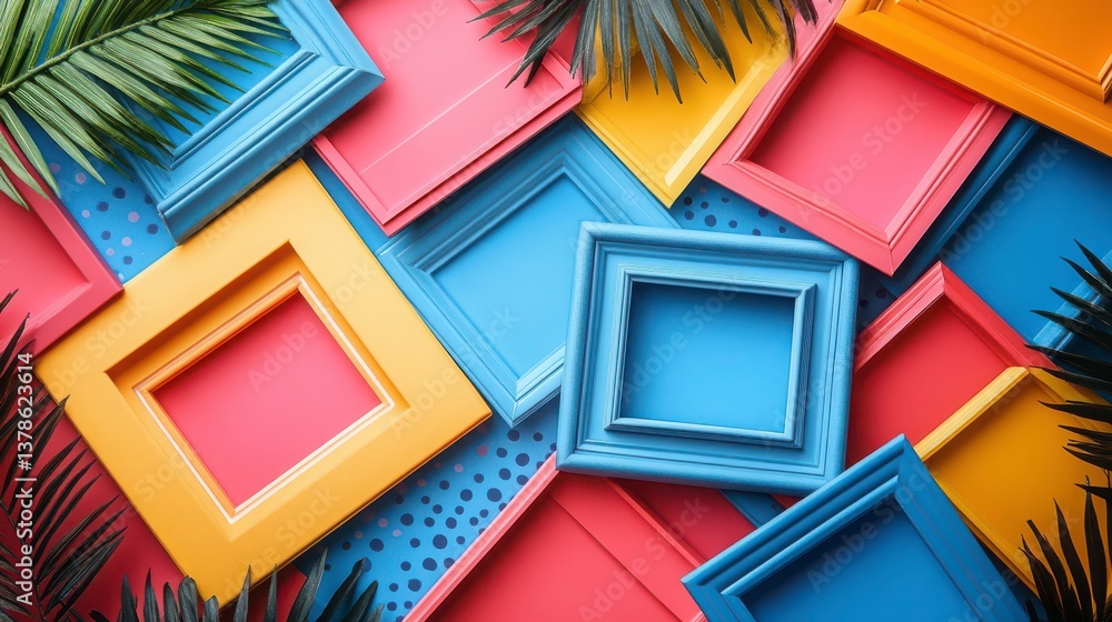 Poster tropical pastel photo frames creating a vibrant and playful visual display
