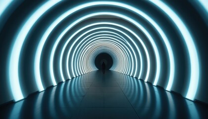 Illuminating tunnel walk urban location abstract photography nighttime environment perspective view concept of journey and exploration