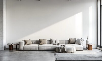 A modern living room interior with a minimalist design aesthetic
