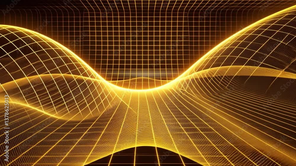 Poster vibrant digital energy abstract golden wave design with grid background and dynamic pattern technolo
