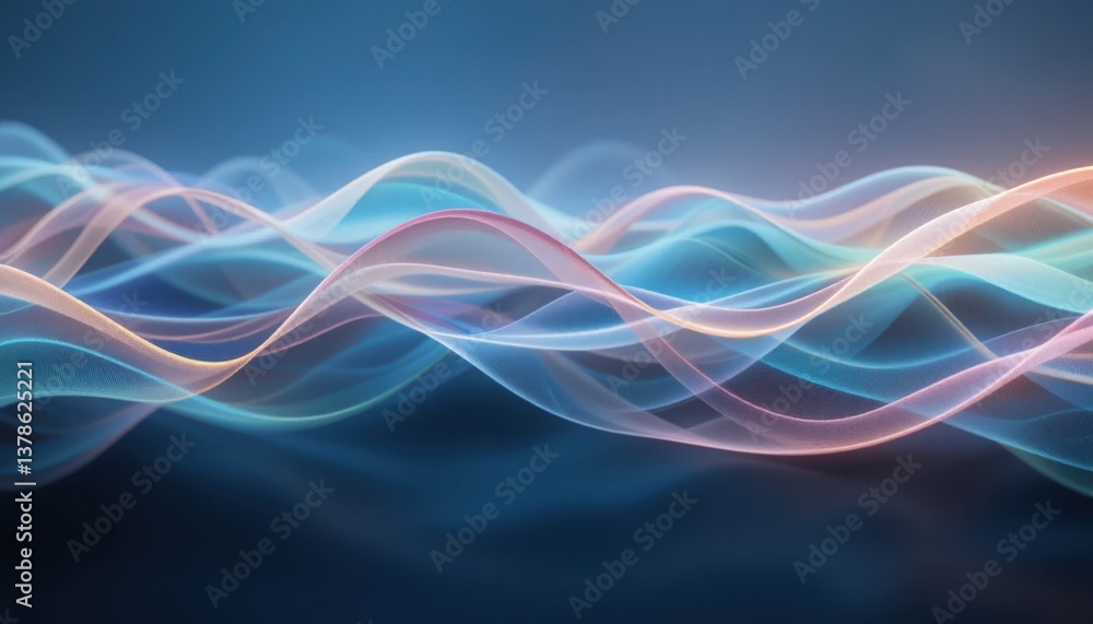 Poster dynamic waves of light flowing in a vibrant digital environment abstract art visualization calm blue