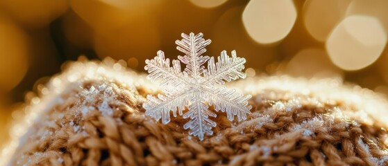 A mesmerizing pattern of intricate snowflakes dances softly in the air, illuminated by warm, golden light, embodying the magic of winter.