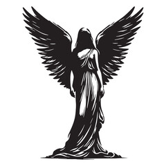 Divine Gothic angel statue silhouette, exuding heavenly energy - Gothic angel illustration - Gothic angel vector - Gothic silhouette


