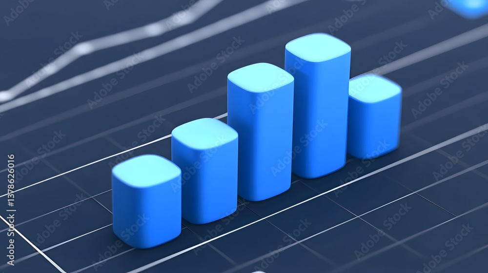 Poster business finance dashboard with 3d bar charts and data visualization