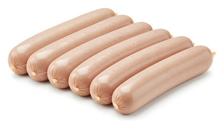 Fresh Sausages in a Row: Uniform, Pale Pink Links Ready to Cook