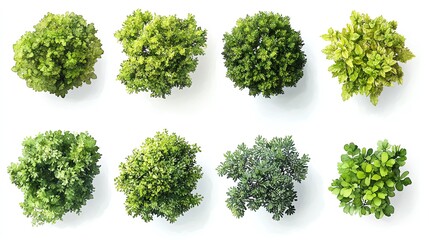 Fototapeta premium Collection of Green Plants Arranged on a Clean White Background