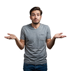 "Confused Young Man Shrugging in Uncertainty"

