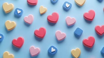Fototapeta premium Animated 3D Isometric Social Media Reaction Icons with Floating Hearts and Notifications