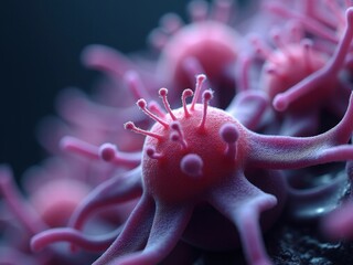 medicinal herbs and berries, traditional medicine Close up of a pink blob with many small red dots. The blob is fuzzy and has a strange