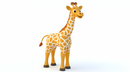 Fototapeta premium Cartoon Giraffe Standing on a White Background with a Smiling Face Cute Animal Design 3D Rendering Illustration Friendly Creature Yellow and Orange