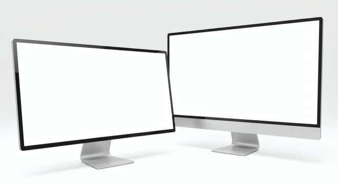 Two Modern Silver Desktops with Blank Screens Perfect for Mockups and Presentations