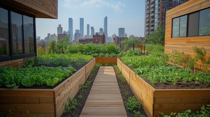 Urban Rooftop Garden Pathway Cityscape