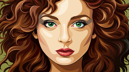 a closeup portrait of beautiful woman with great eyes and curly hairs with empty space for text