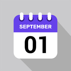 calendar 1 september icon date background. Vector schedule symbol.