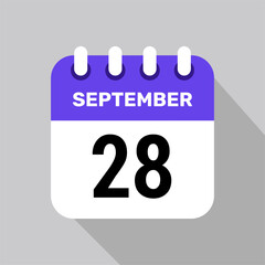 calendar 28 september icon date background. Vector schedule symbol.