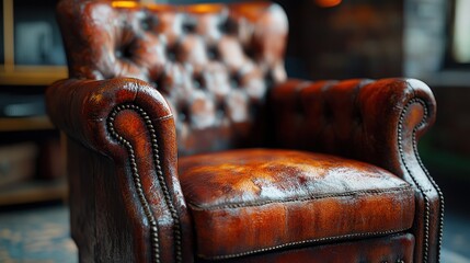 Vintage Leather Armchair, Studio Interior, Aged, Relaxing