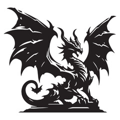 Ethereal Gothic dragon statue silhouette, capturing the essence of legends - Gothic dragon illustration - Gothic dragon vector - Gothic silhouette

