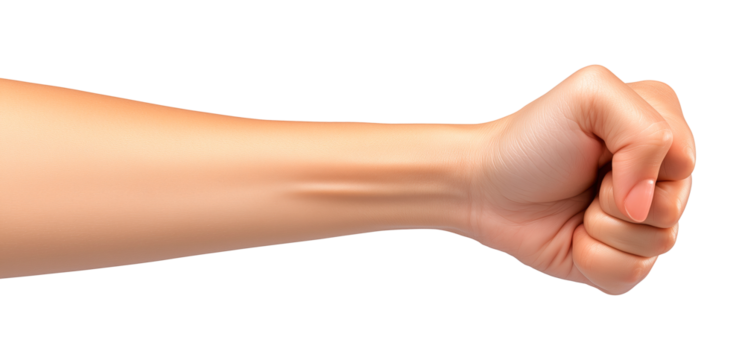 Female forearm with hand closed as a fist on white or transparent background
