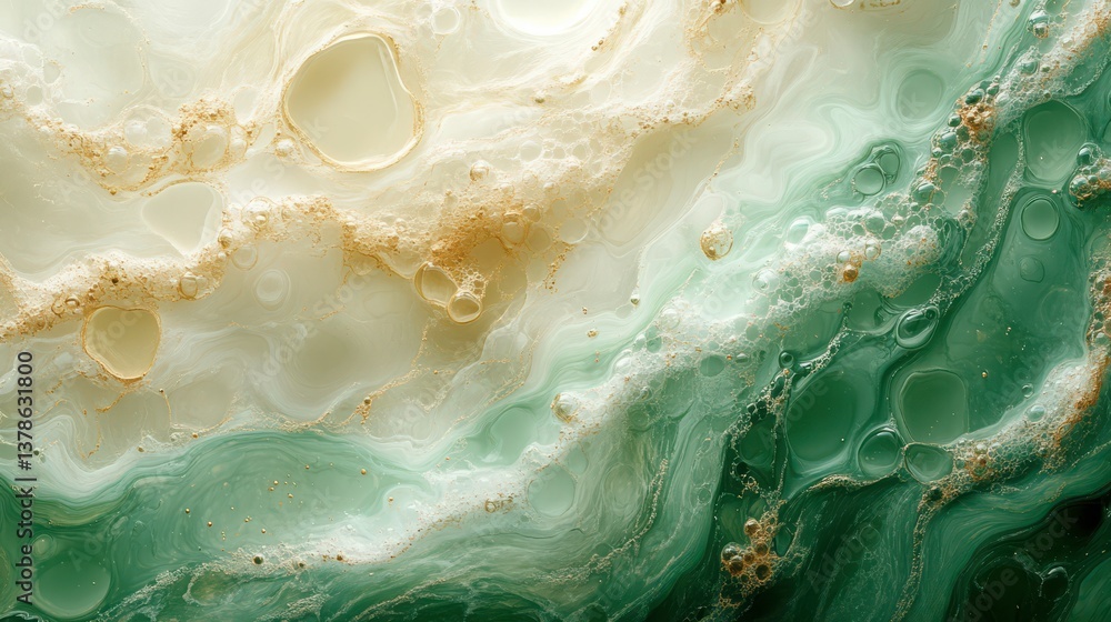 Poster Intricate abstract pattern of swirling liquids with delicate foam textures