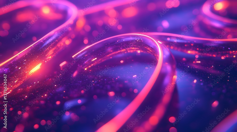 Poster abstract render showing glowing curved lines and colorful light reflections