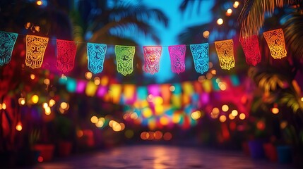Vibrant cinco de mayo celebration filled with colorful lights and festive decorations creating a lively atmosphere at night