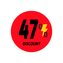 47% discount icon vector a red circular tag with and a yellow lightning bolt symbol.