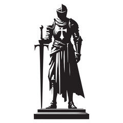 Fototapeta premium Mysterious Gothic Medieval Knight Statue silhouette, veiled in medieval secrecy - Gothic Knight illustration - Gothic Knight vector - Gothic silhouette