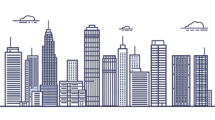 Obraz premium Modern City Skyline with Geometric Office and Residential Buildings in Linear Style
