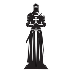 Fototapeta premium Macabre Gothic Medieval Knight Statue silhouette, a blend of valor and decay - Gothic Knight illustration - Gothic Knight vector - Gothic silhouette