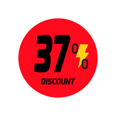 37% discount icon vector a red circular tag with and a yellow lightning bolt symbol.