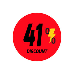 41% discount icon vector a red circular tag with and a yellow lightning bolt symbol.