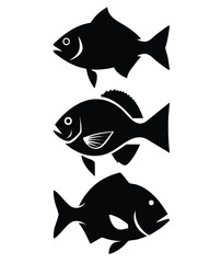 Black fish vector illustration set fishing underwater sea ocean animal graphic design silhouette drawing art