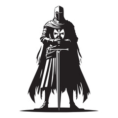 Obraz premium Mythical Gothic Medieval Knight Statue silhouette, an embodiment of medieval legends - Gothic Knight illustration - Gothic Knight vector - Gothic silhouette