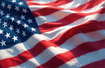 Obraz premium Close-up waving American flag illustration. US flag with stars stripes. Symbol of patriotism democracy freedom. July 4th holiday celebration. Independence day. American culture.