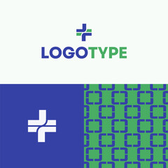 Healthcare Logo Design with Cross Symbol and Geometric Pattern Template