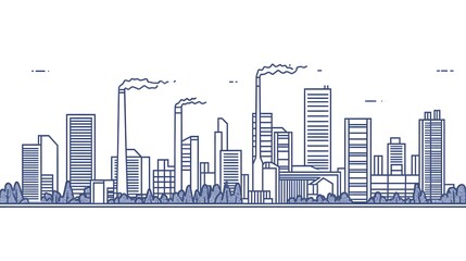 Obraz premium Futuristic Industrial Urban Skyline with Factories and Modern Buildings in Flat Design