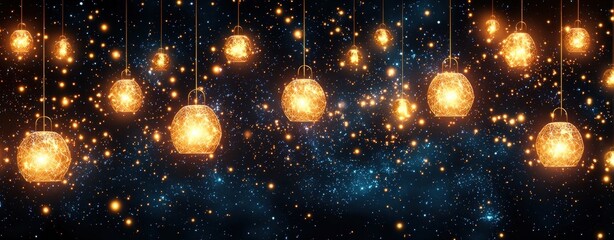Illuminated Lanterns against a Dark Starry Background Effect