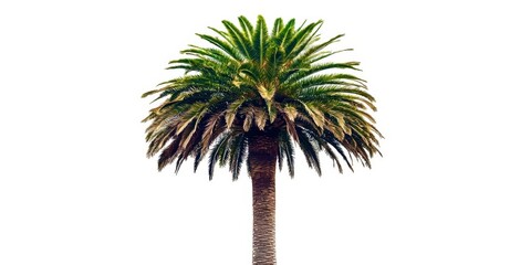 Tropical Palm Tree Isolated on White Background with Vibrant Green Foliage