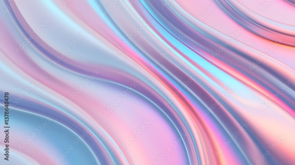 Poster fluid iridescent waves - modern abstract digital background with subtle light reflections