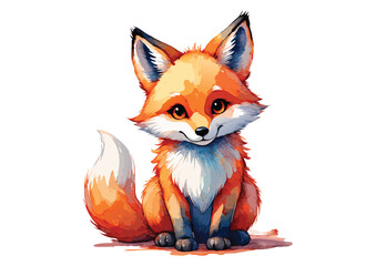 Obraz premium Watercolor cute fox vector flat design isolated on white background